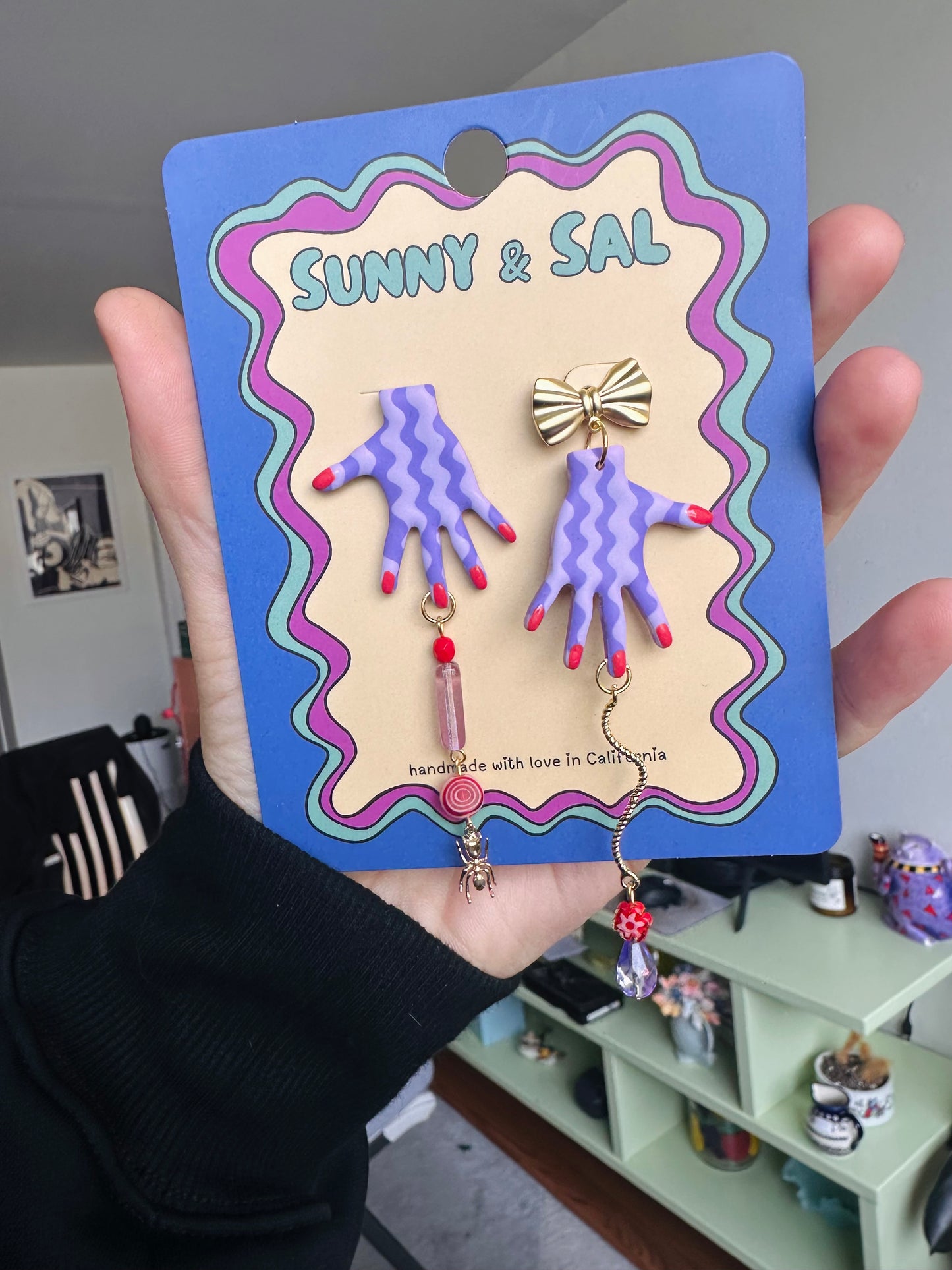 Wavy Purple Hand Earrings