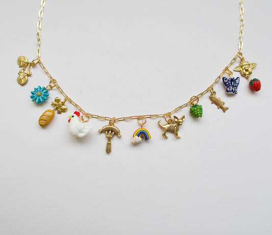 Gold Chicken Picnic Necklace