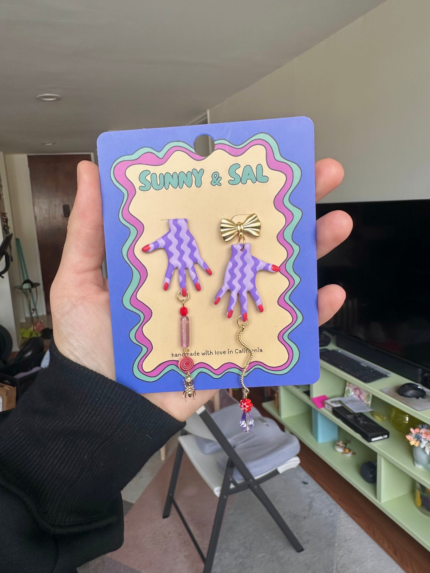 Wavy Purple Hand Earrings