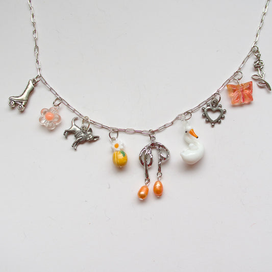 Silver Peach Bow Necklace