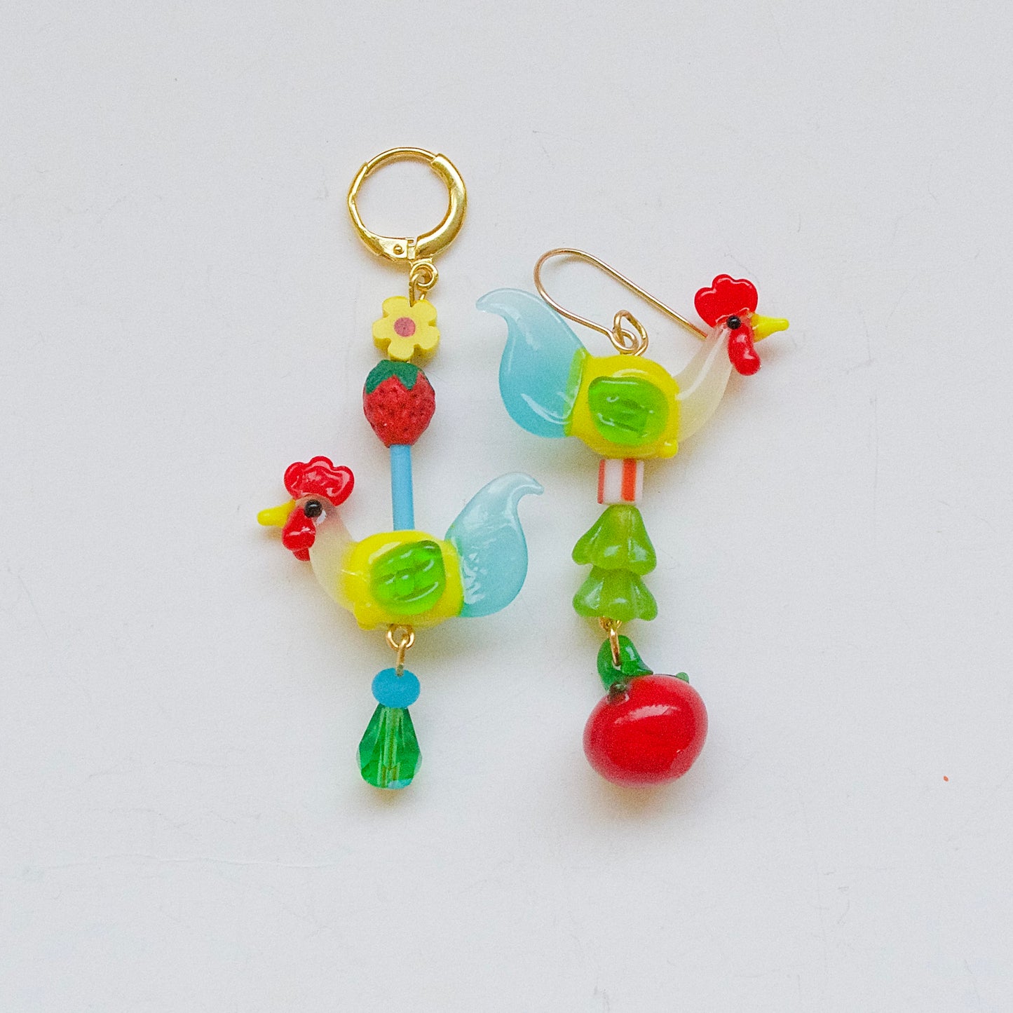 Tomato Strawberry Rooster Earrings