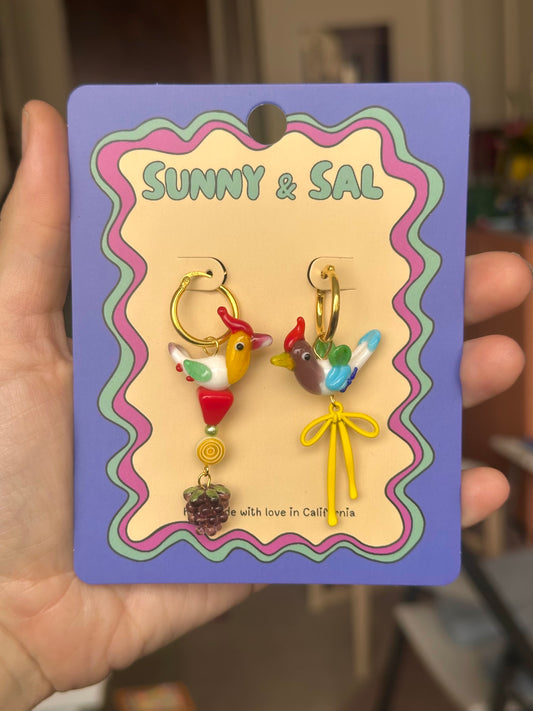 Bow Grape Bird Earrings