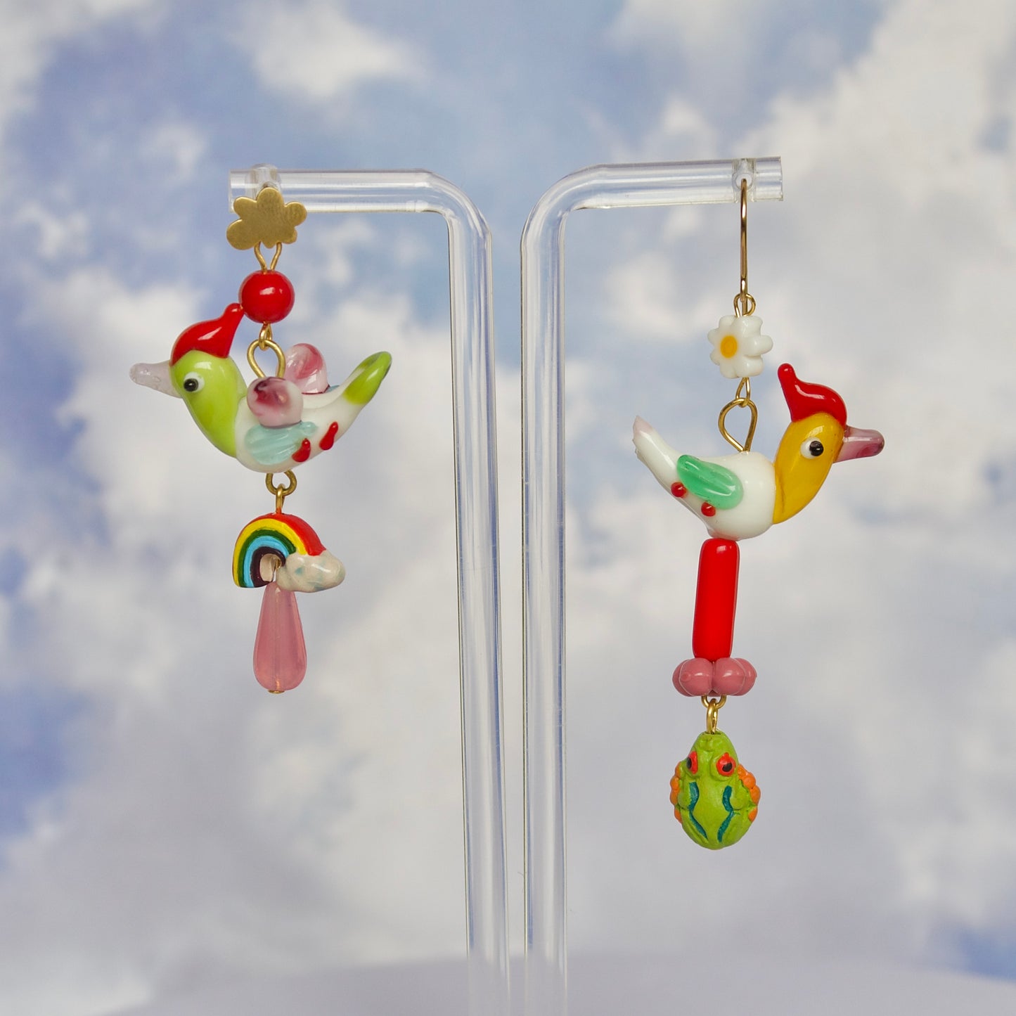 Rainbow Frog Bird Earrings