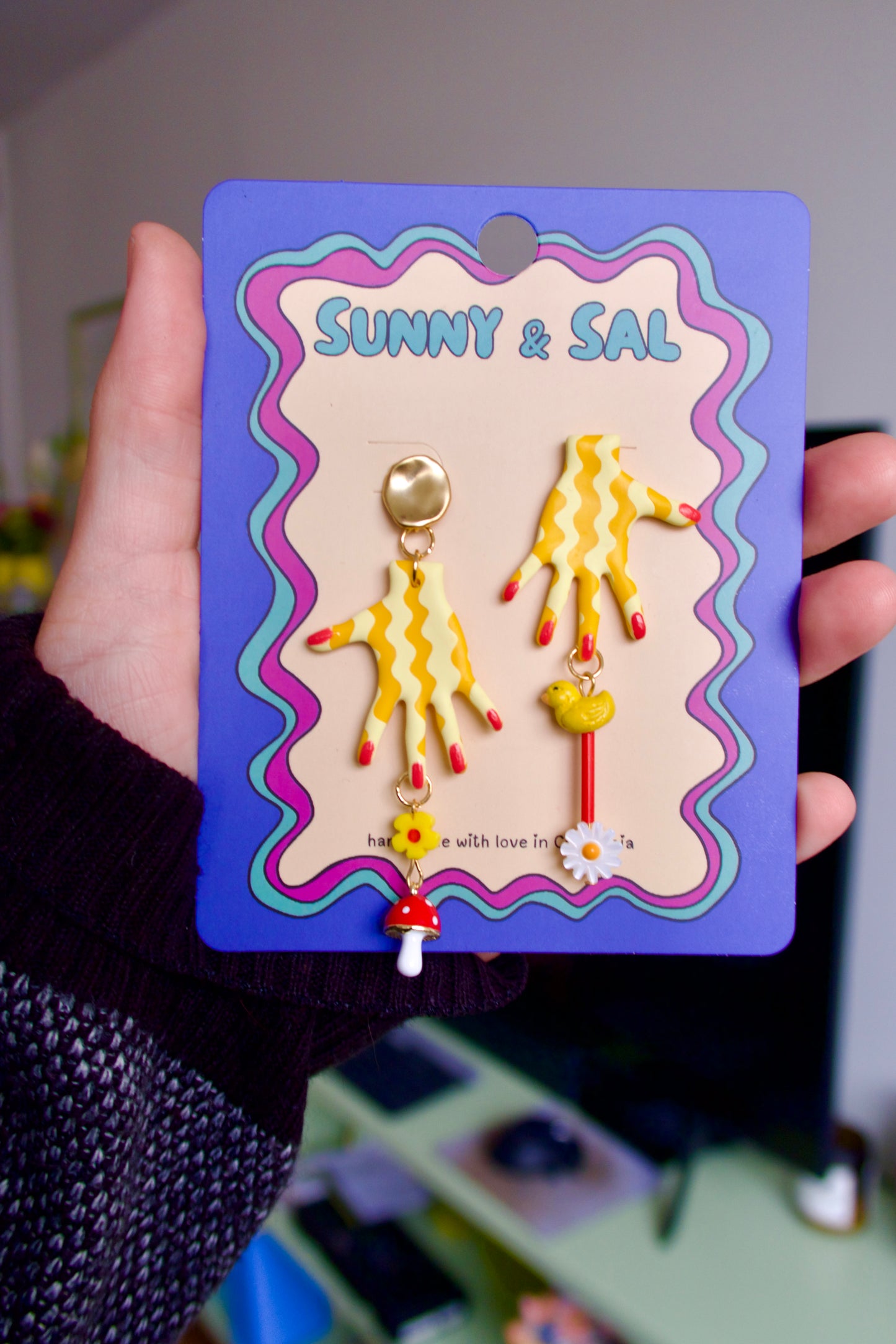 Yellow Hand Earrings