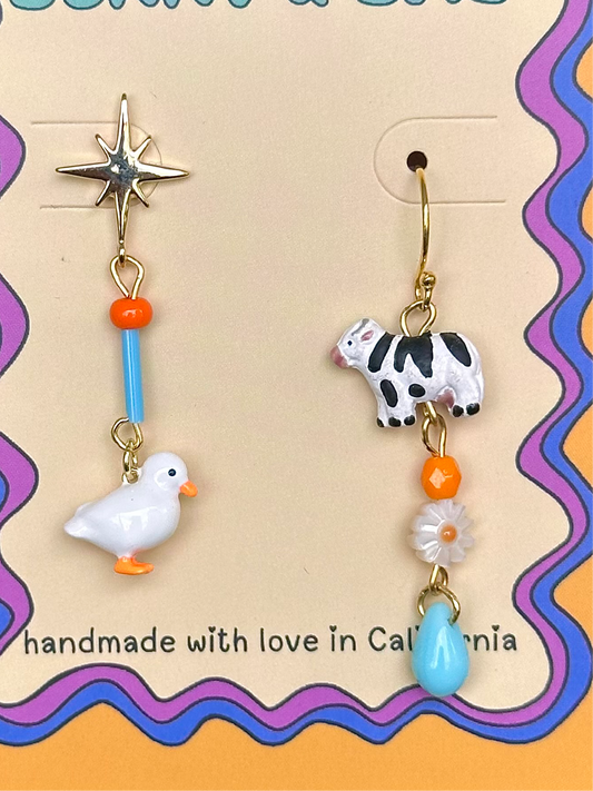 Tiny Cow Duck Earrings