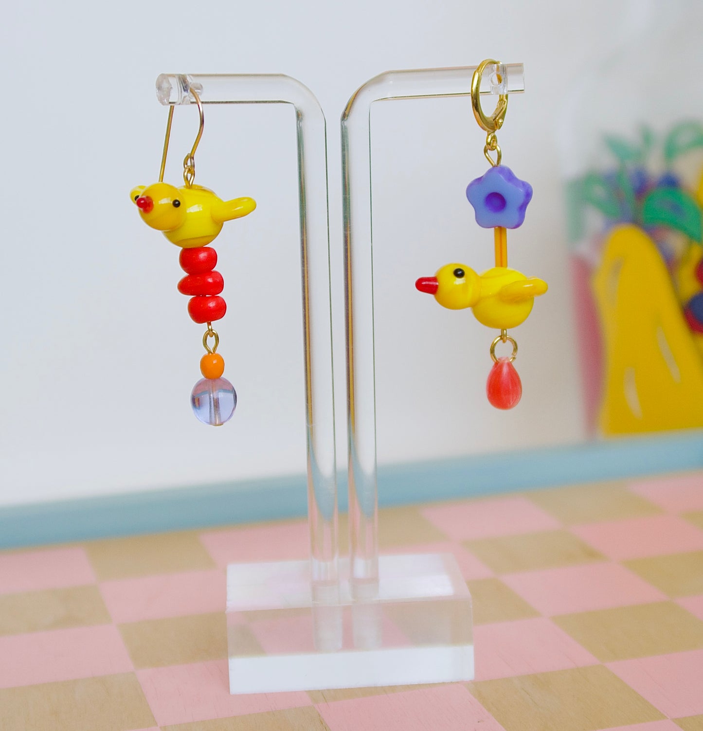 Mismatched Yellow Bird Earrings