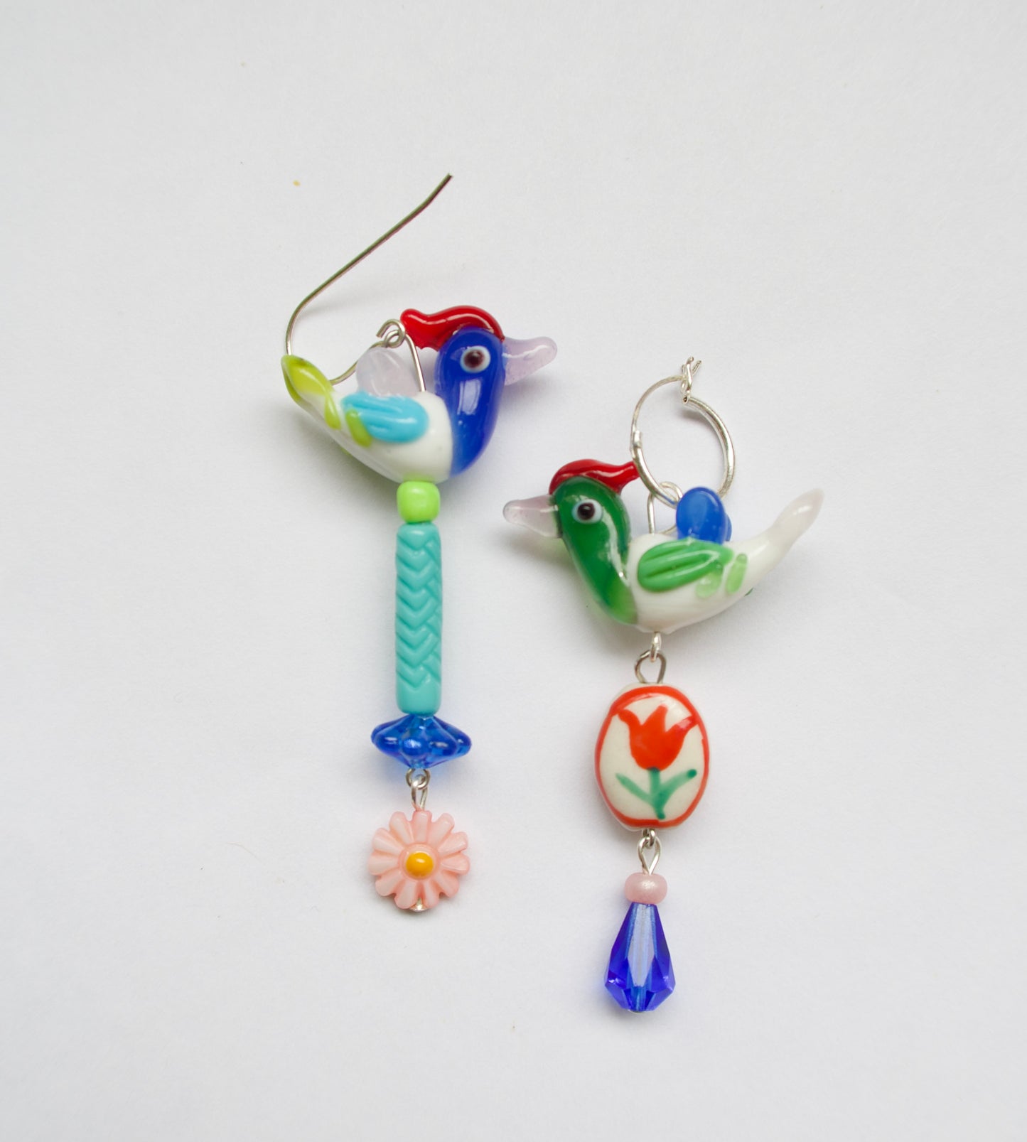 Blue Green Bird Earrings