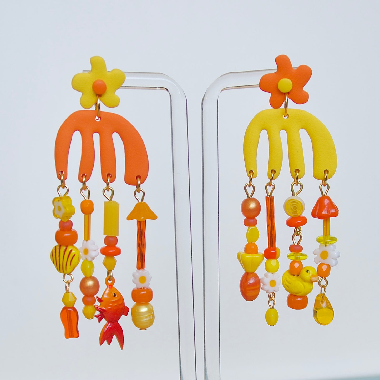 Yellow and Orange Comb Earrings